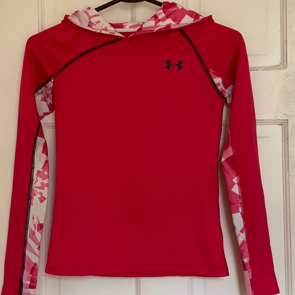 Under Armour girls red and white Cold Gear hoodie in medium and X-Large